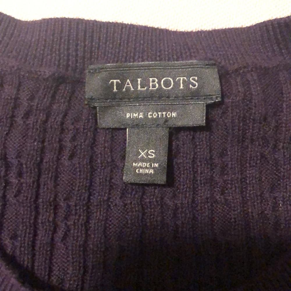 Talbots Pima cotton mini-cable knit cardigan, plum color. Like New! - Picture 2 of 4